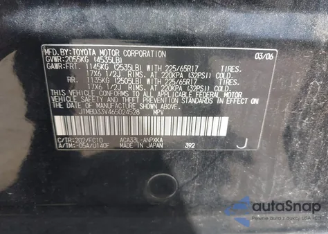 2006 Toyota Rav4 из США, поврежденный, VIN JTMBD33V465024528